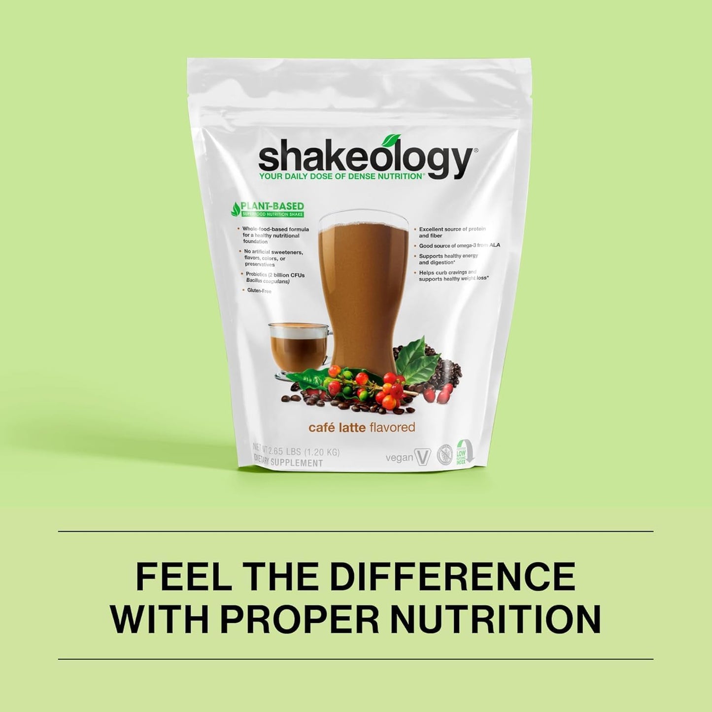 Vegan Superfood Protein Powder for Healthy Weight Loss & Lean Muscle Support - Gluten Free Cafe Latte Shakeology - 30 Servings
