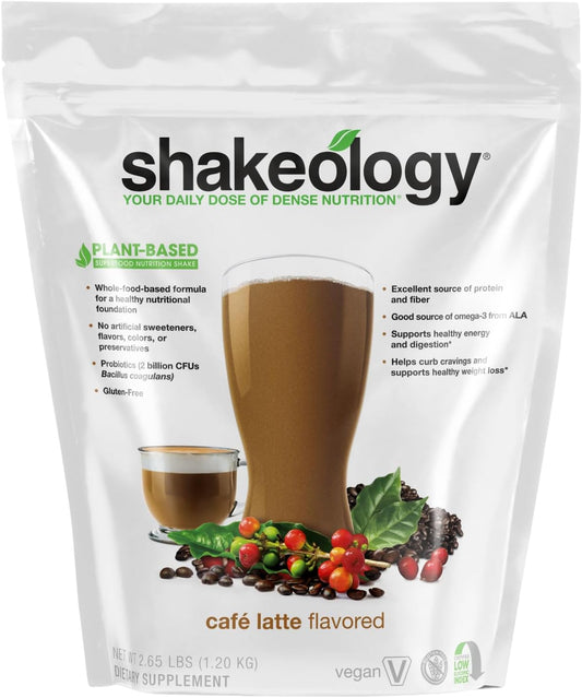 Vegan Superfood Protein Shake for Healthy Weight Loss - Gluten Free Cafe Latte Shakeology Powder with Gut Health Support - 30 Servings