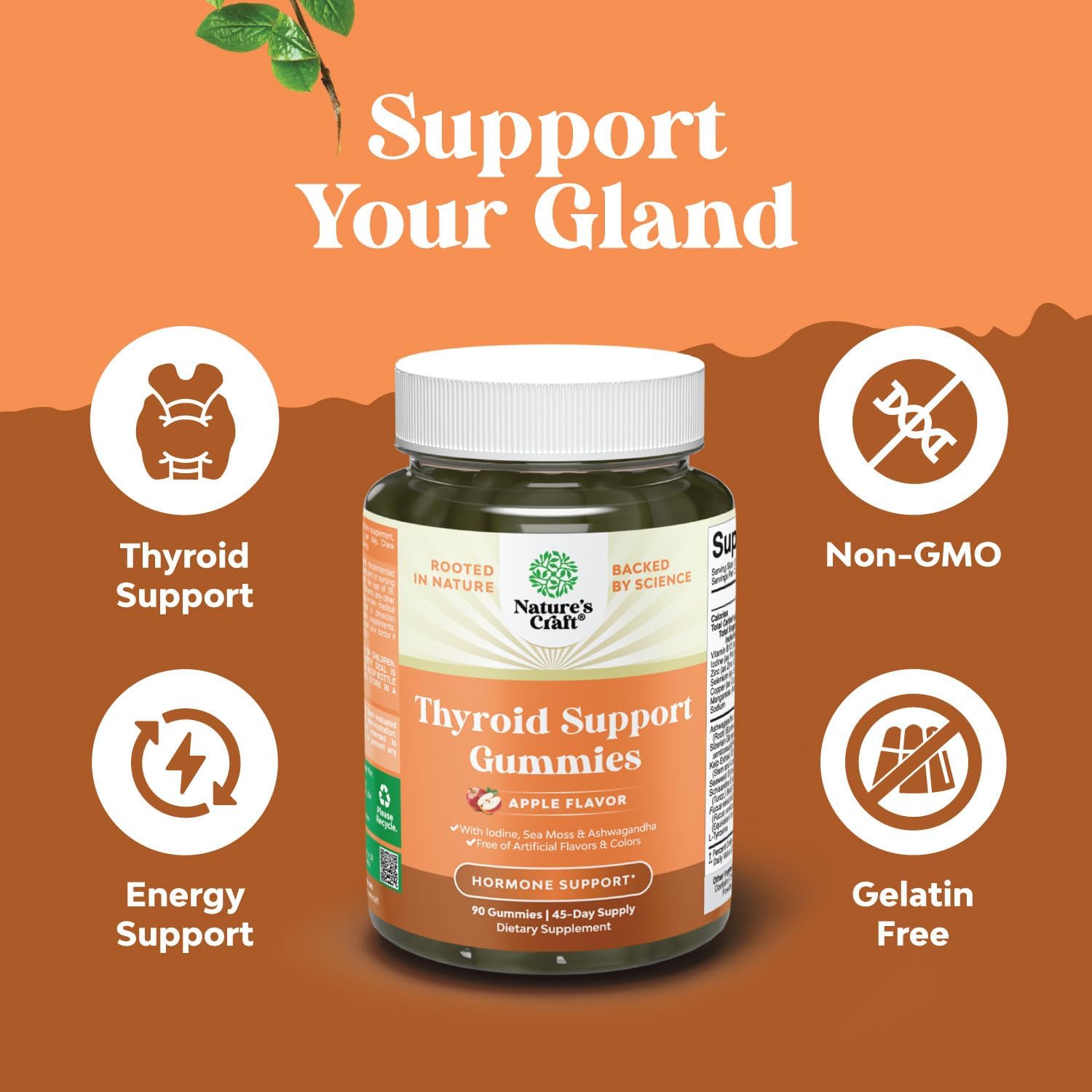 Vegan Thyroid Support Gummies with Sea Moss - 90 Gelatin-Free Non-GMO Gummies with Iodine, Selenium, and Vitamins for Men and Women