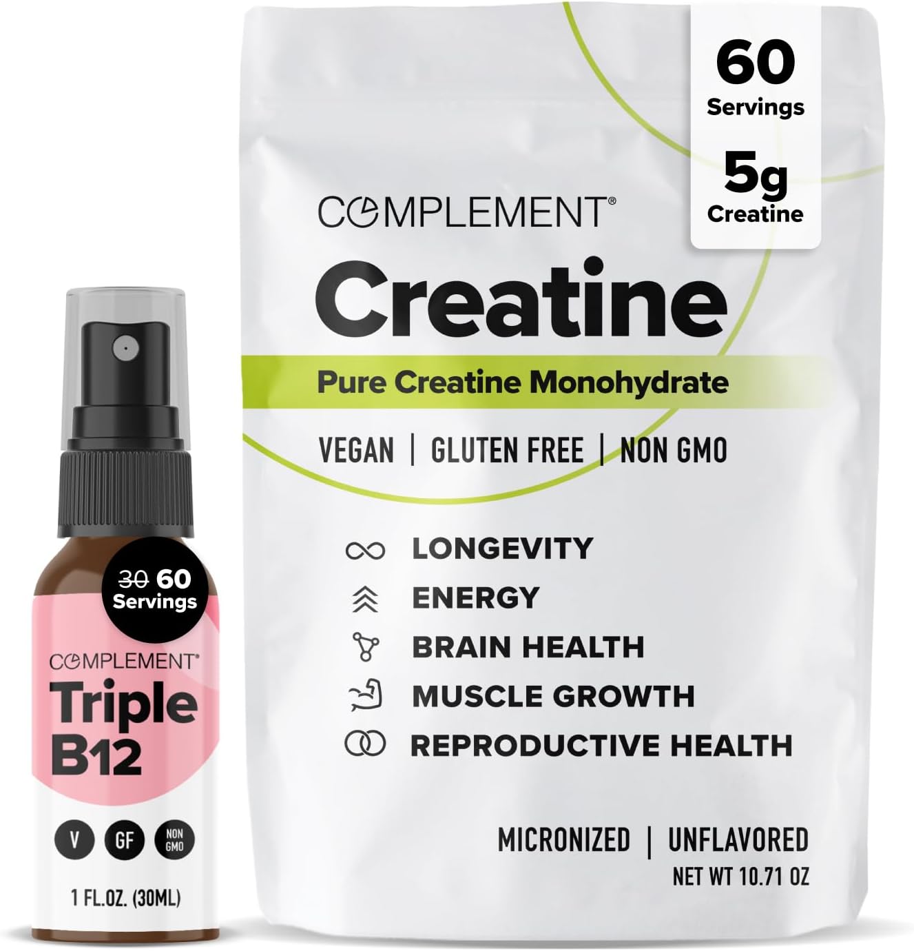 Vegan Triple B12 Spray & Creatine Bundle for Enhanced Muscle Performance and B12 Supplementation