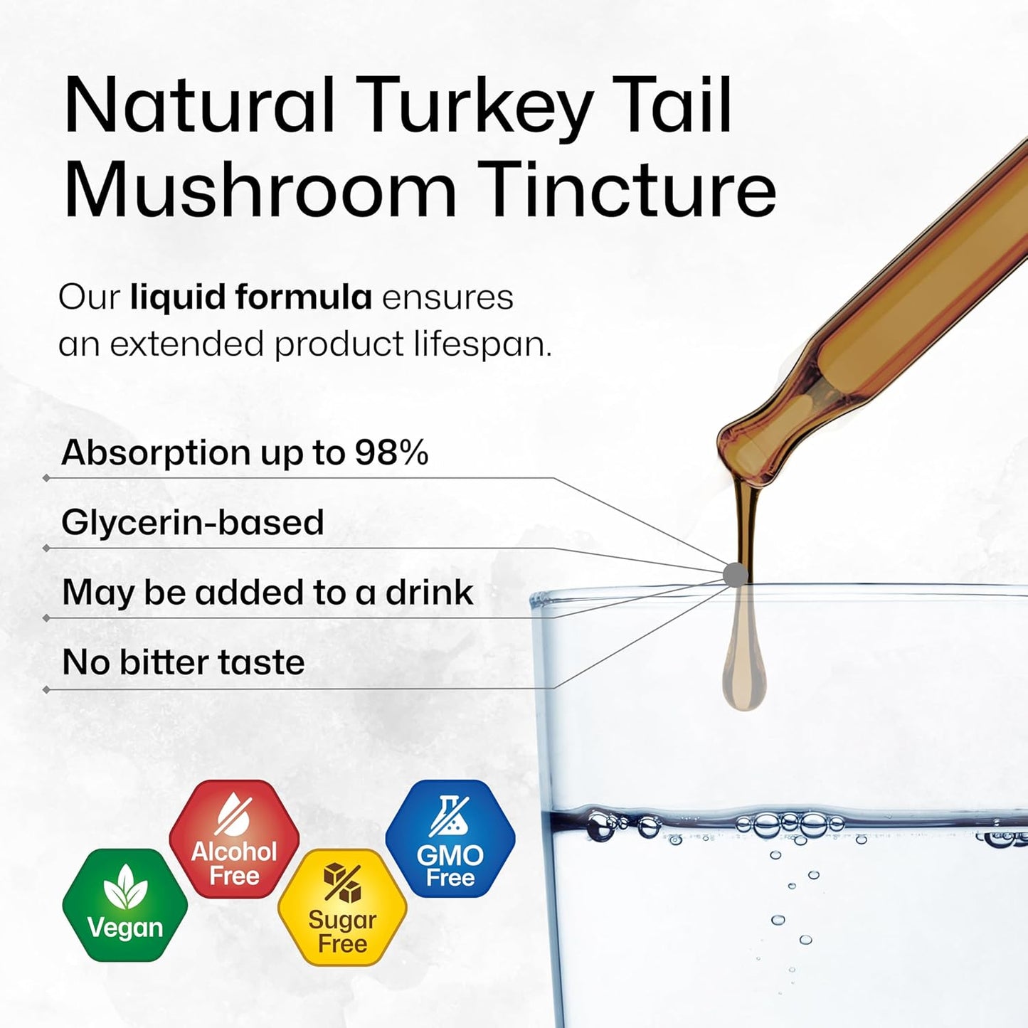 Vegan Turkey Tail Mushroom Extract Drops - Immune Support Supplement - Alcohol & Sugar Free - 4 Fl.Oz.
