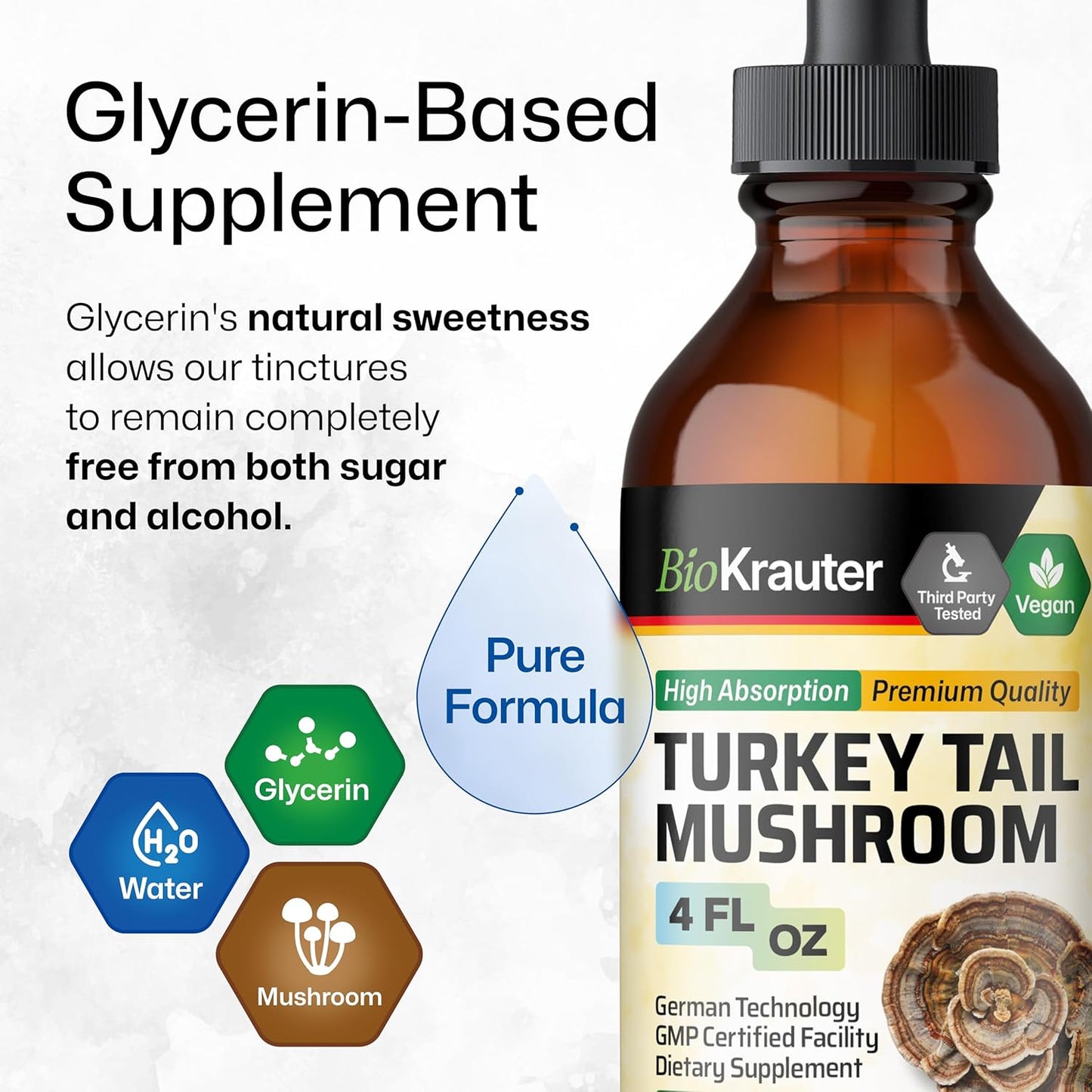 Vegan Turkey Tail Mushroom Extract Drops - Immune Support Supplement - Alcohol & Sugar Free - 4 Fl.Oz.