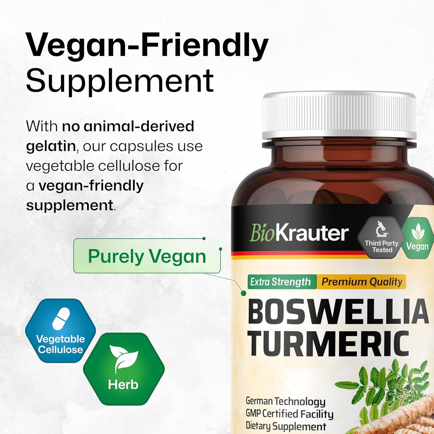 Vegan Turmeric and Boswellia Extract Capsules - 2000 mg Blend with Black Pepper - 100 Count - Herbal Supplement Formula