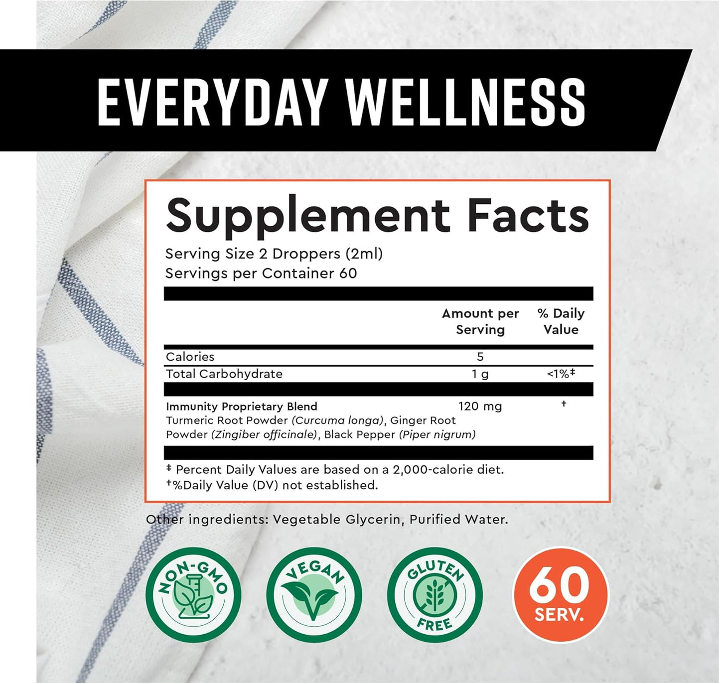 Vegan Turmeric and Ginger Supplement Drops for Gut Health and Joint Support, 4 fl oz, 60 Servings, Caffeine Free