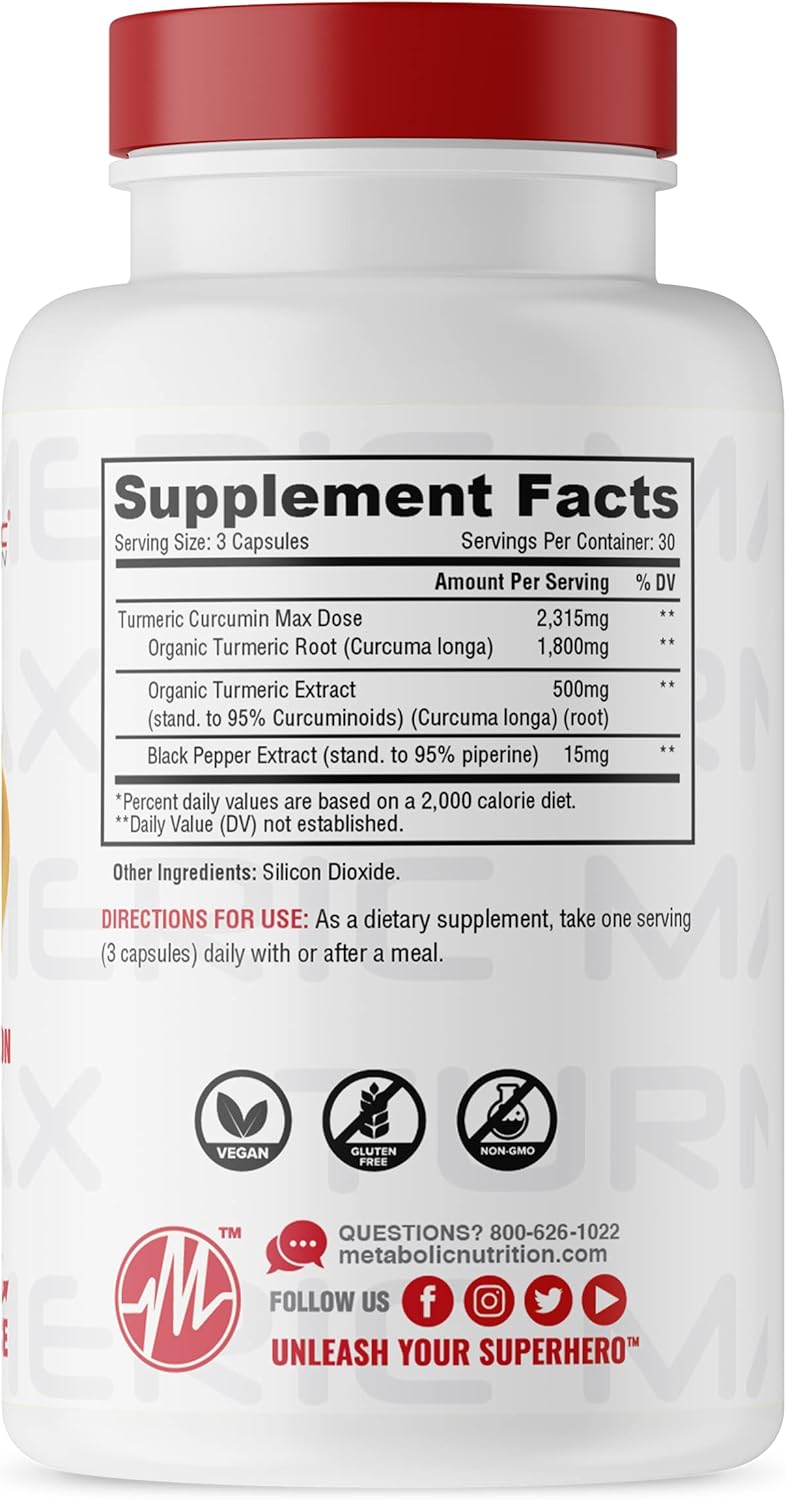 Vegan Turmeric Curcumin Capsules with Black Pepper Extract for Joint & Immune Support - 2300mg, Non-GMO & Gluten Free