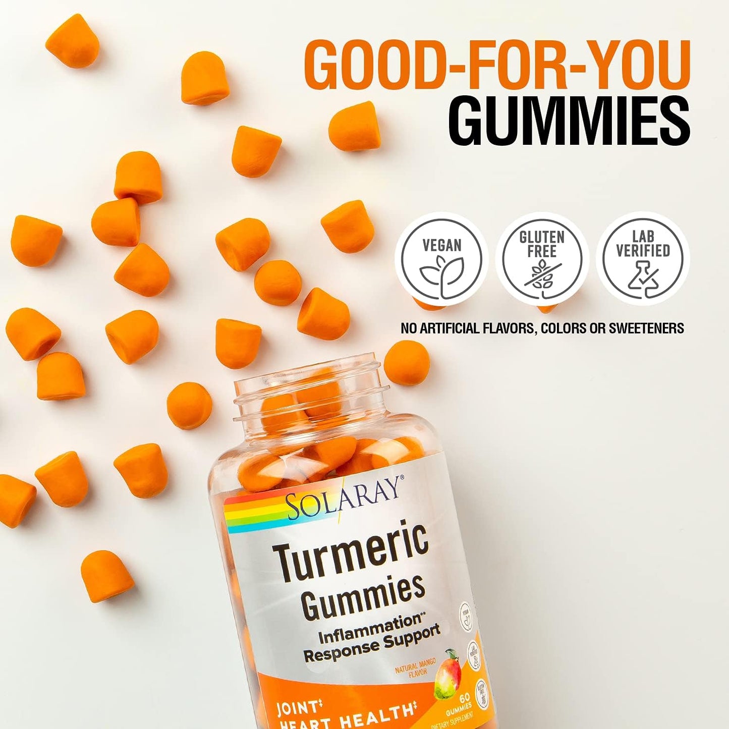 Vegan Turmeric Gummies with Ginger for Heart Health & Inflammation | Gluten Free | 60 Count, 30 Servings