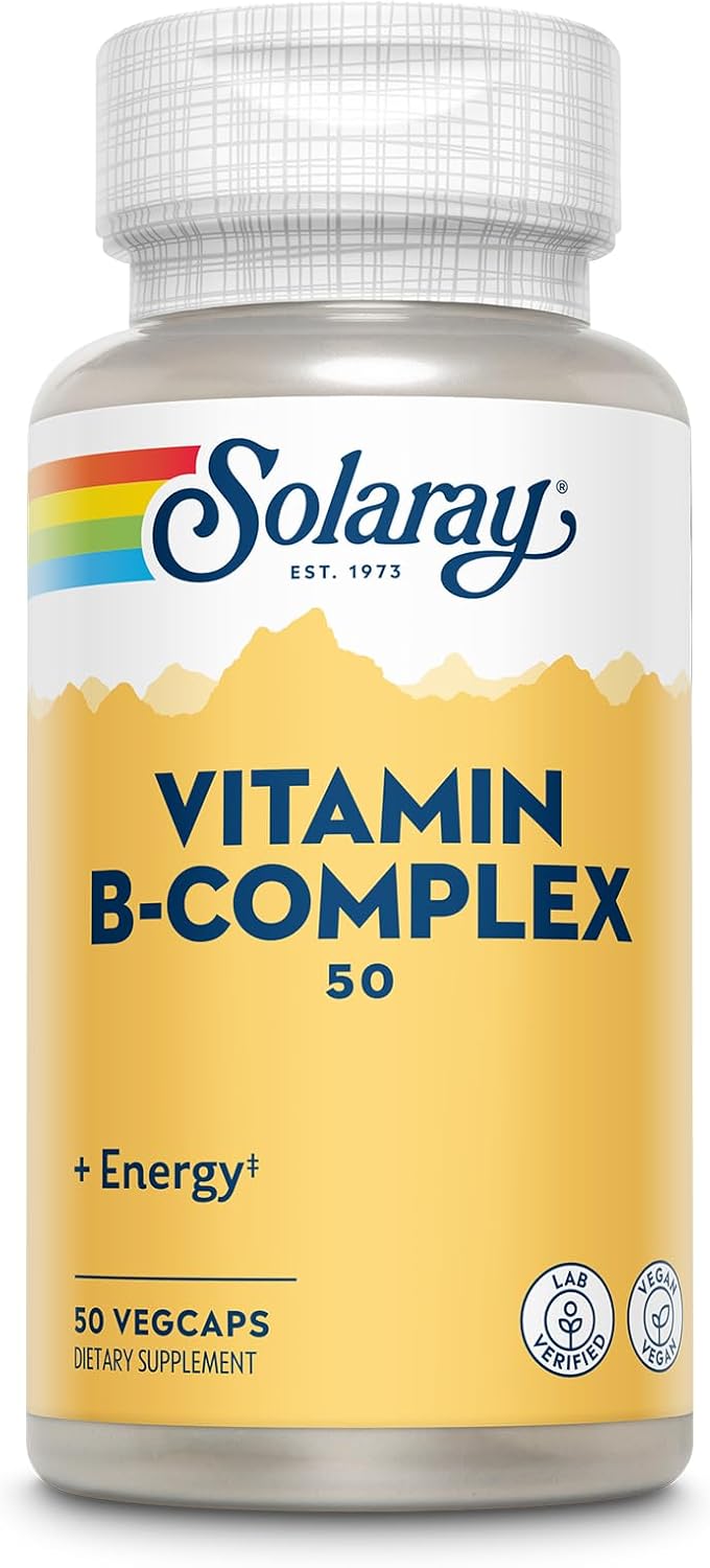 Vegan Vitamin B Complex 50mg for Energy and Nerve Health - Supports Metabolism with B12, B1, B6, Niacin, Folic Acid, Biotin - 50 VegCaps