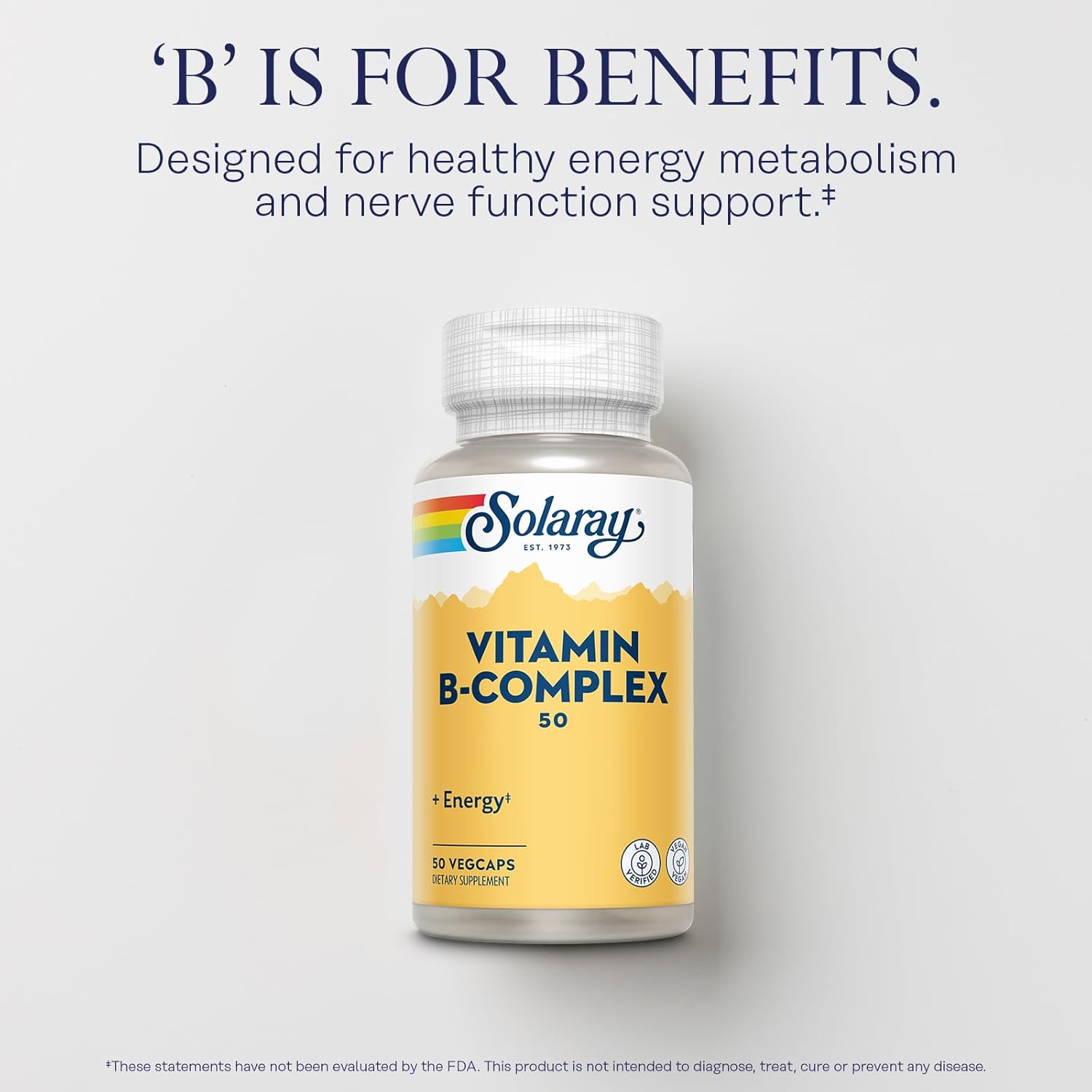 Vegan Vitamin B Complex 50mg for Energy and Nerve Health - Supports Metabolism with B12, B1, B6, Niacin, Folic Acid, Biotin - 50 VegCaps
