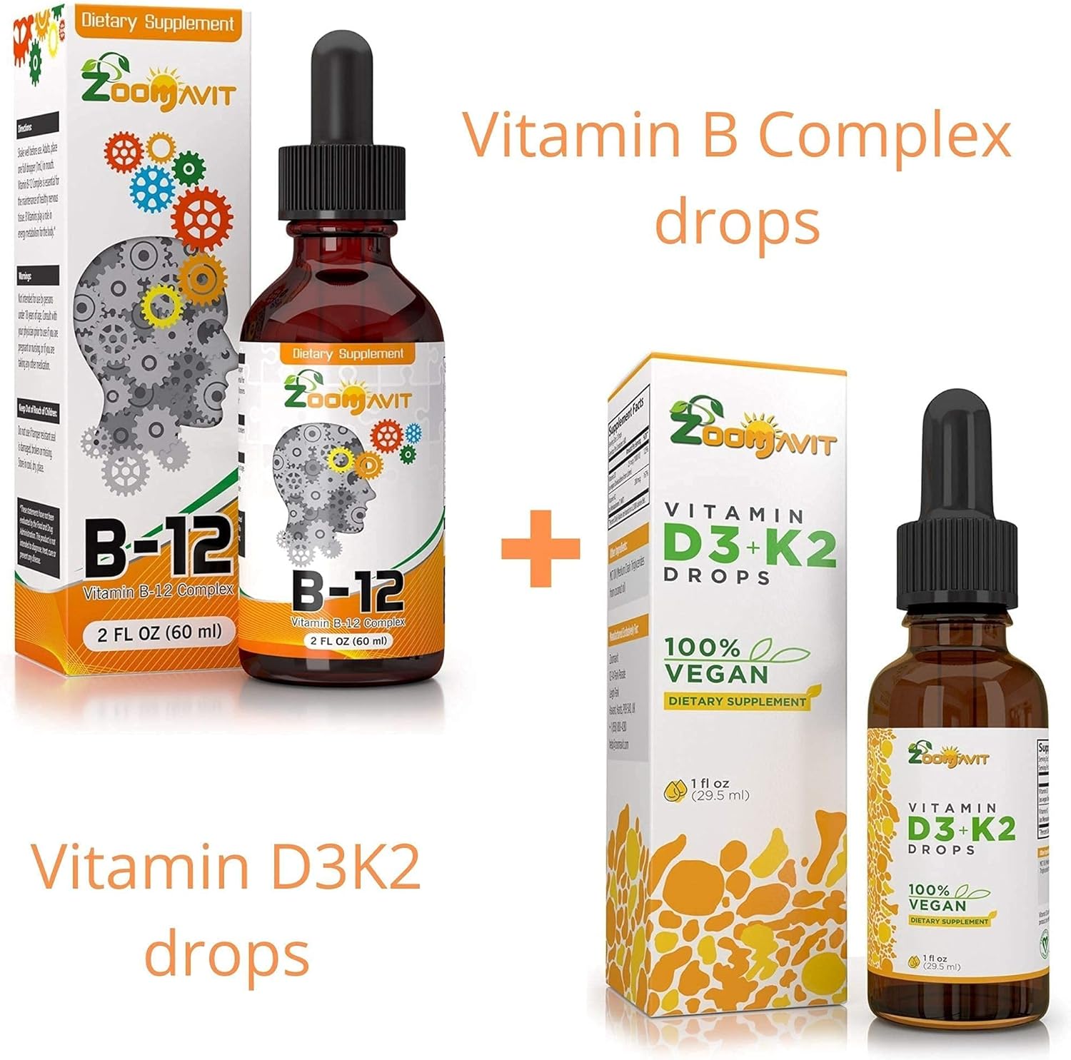 Vegan Vitamin B Complex and D3 K2 Drops for Optimal Health and Wellness