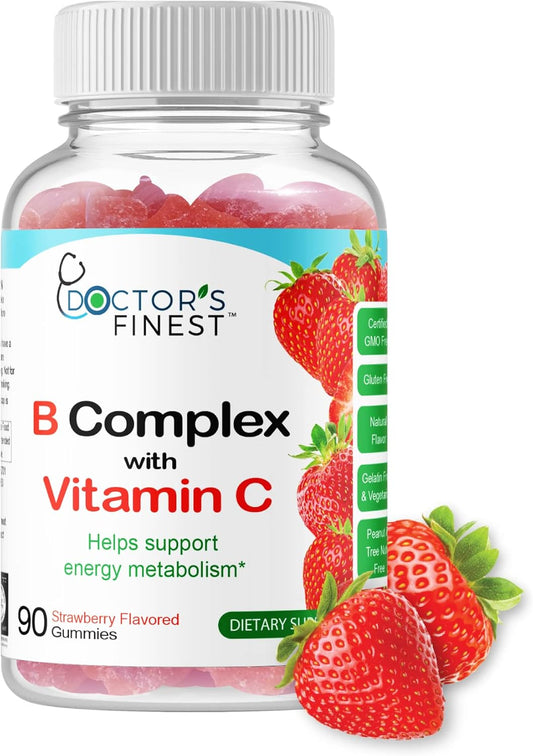 Vegan Vitamin B Complex Gummies with Natural Strawberry Flavor - Energy Support Dietary Supplement for Adults (90 Gummies)