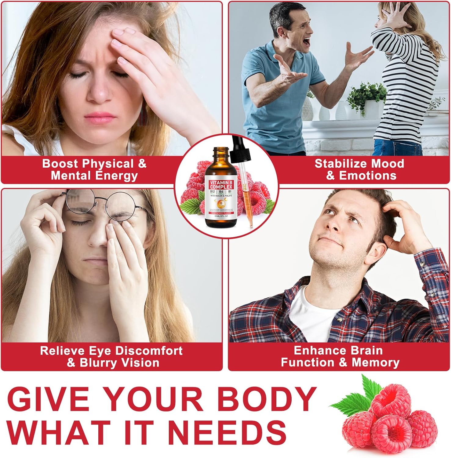 Vegan Vitamin B Complex Liquid Drops with B12, B1, B6, Folic Acid, Niacin - Energy, Brain, Heart Support, 40 Servings