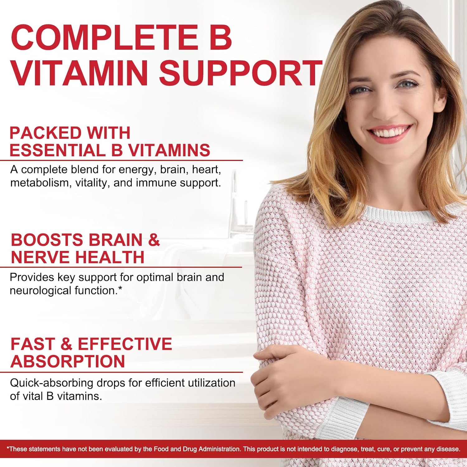 Vegan Vitamin B Complex Liquid Drops with B12, B1, B6, Folic Acid, Niacin - Energy, Brain, Heart Support, 40 Servings