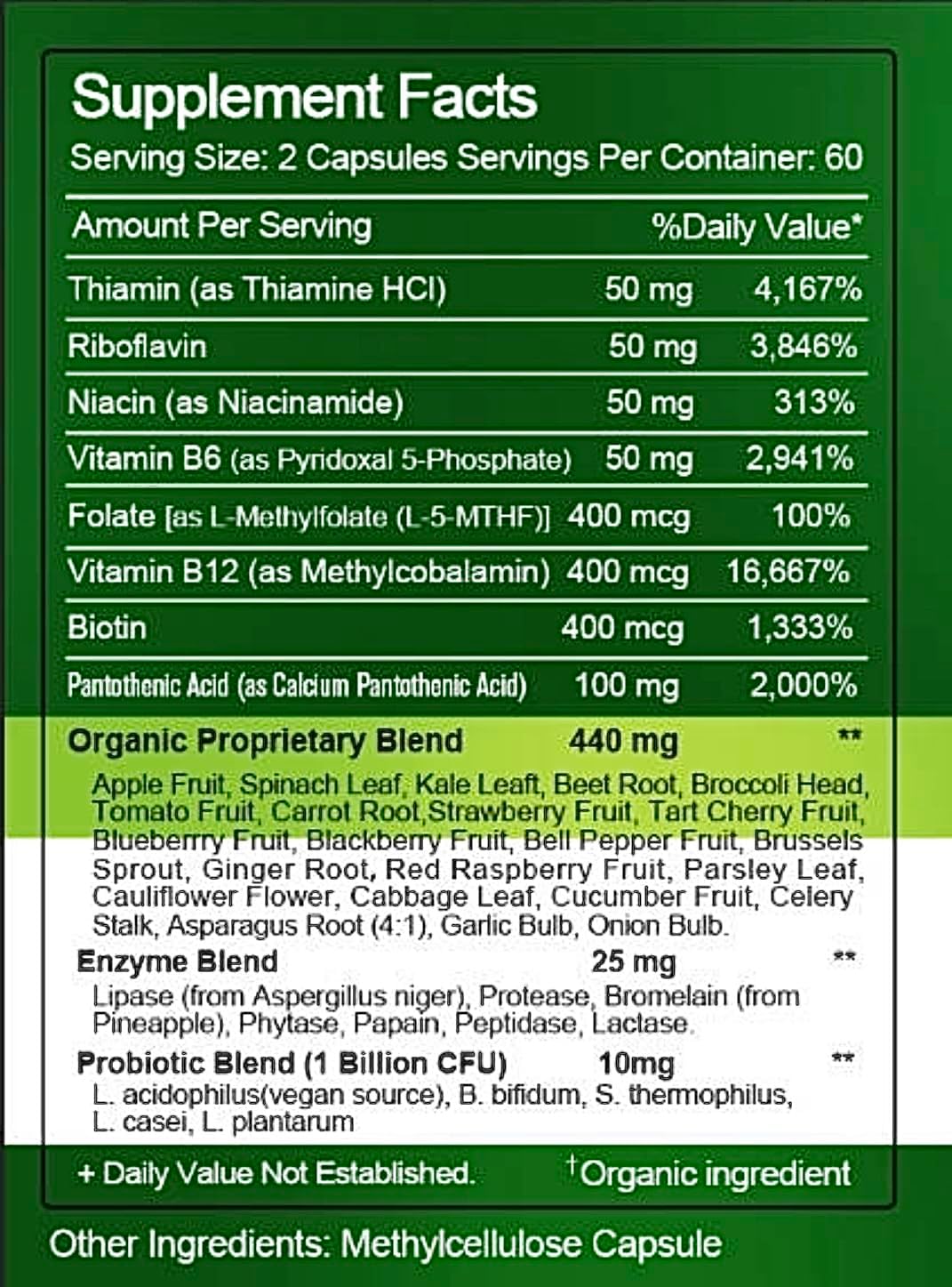 Vegan Vitamin B-Complex Supplement for Metabolism, Immune & Digestive Support - 120 Capsules