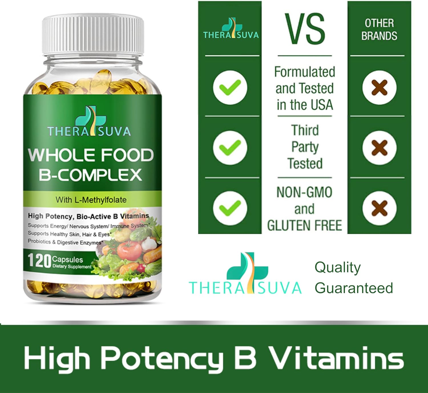 Vegan Vitamin B-Complex Supplement for Metabolism, Immune & Digestive Support - 120 Capsules