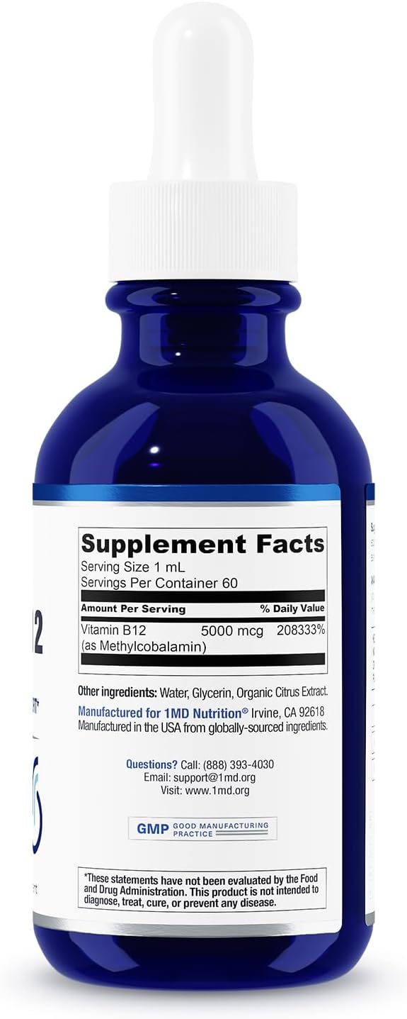Vegan Vitamin B12 Supplement 5000mcg Methylcobalamin for Energy and Immune Support by 1MD Nutrition