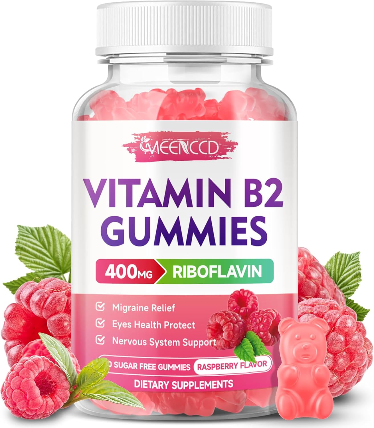 Vegan Vitamin B2 Gummies with Magnesium for Migraine Relief - 60 Count
