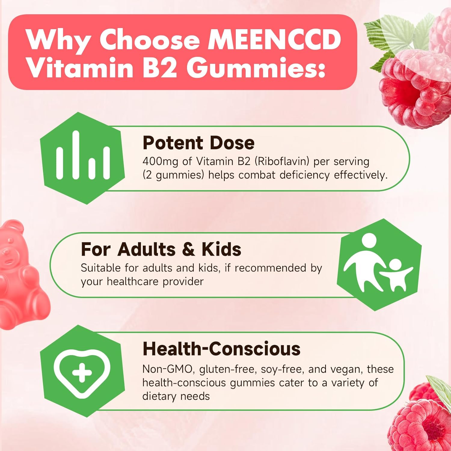 Vegan Vitamin B2 Gummies with Magnesium for Migraine Relief - 60 Count