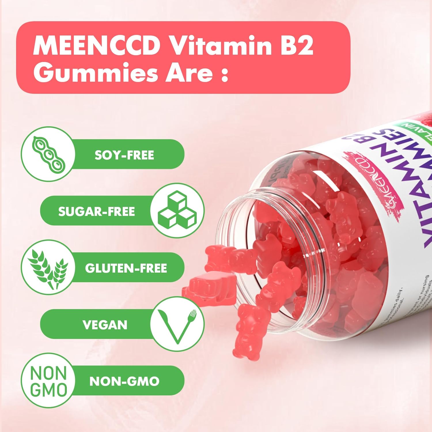 Vegan Vitamin B2 Gummies with Magnesium for Migraine Relief - 60 Count