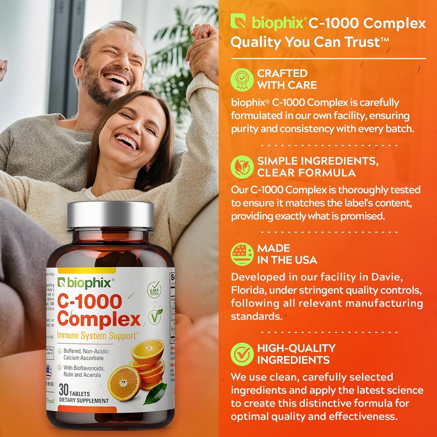 Vegan Vitamin C-1000 mg Complex with Calcium & Bioflavonoids - Immune Health Support - 30 Tablets