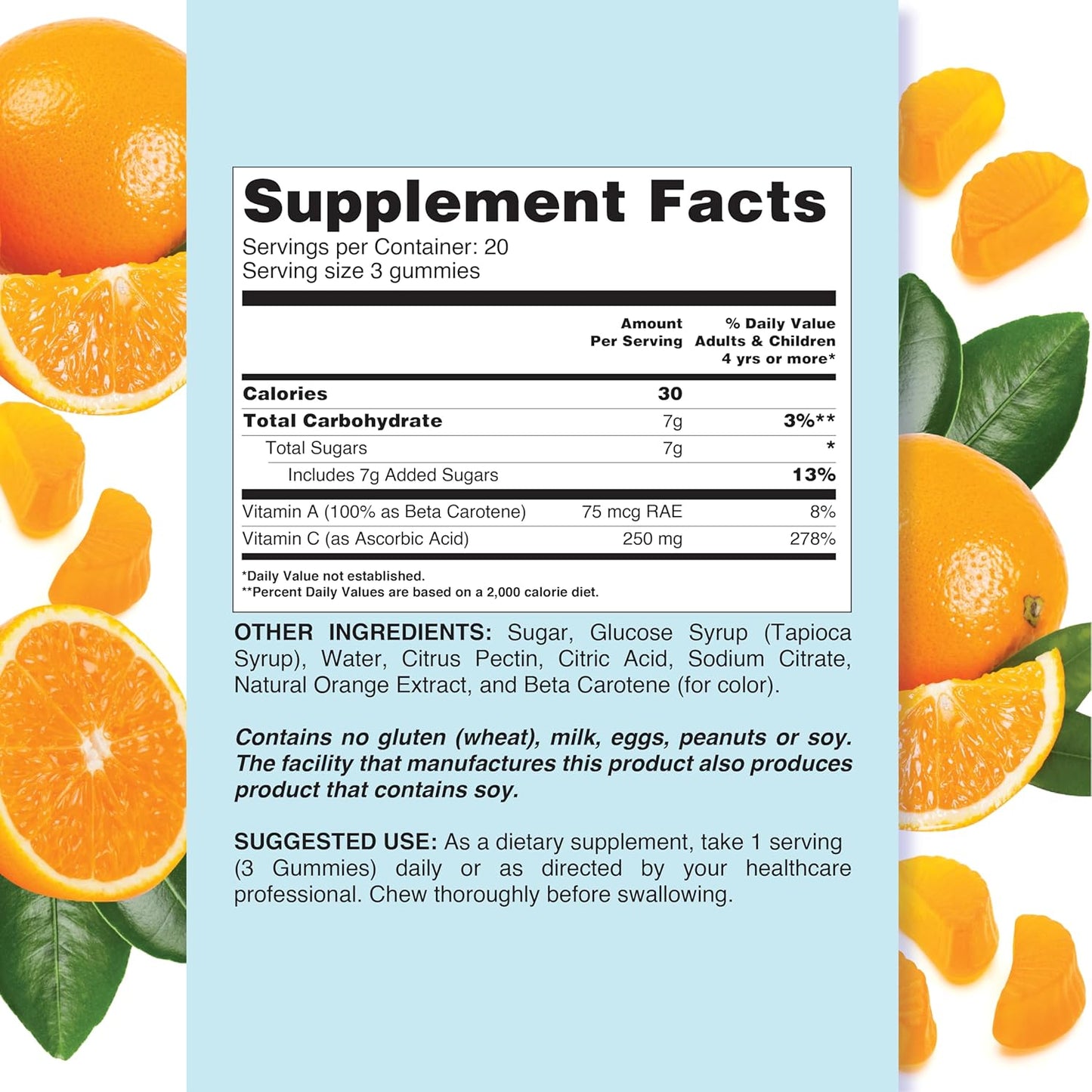 Vegan Vitamin C Gummies for Adults - Immune Support Supplement with 250mg Vitamin C, Orange Flavor, 60 Count