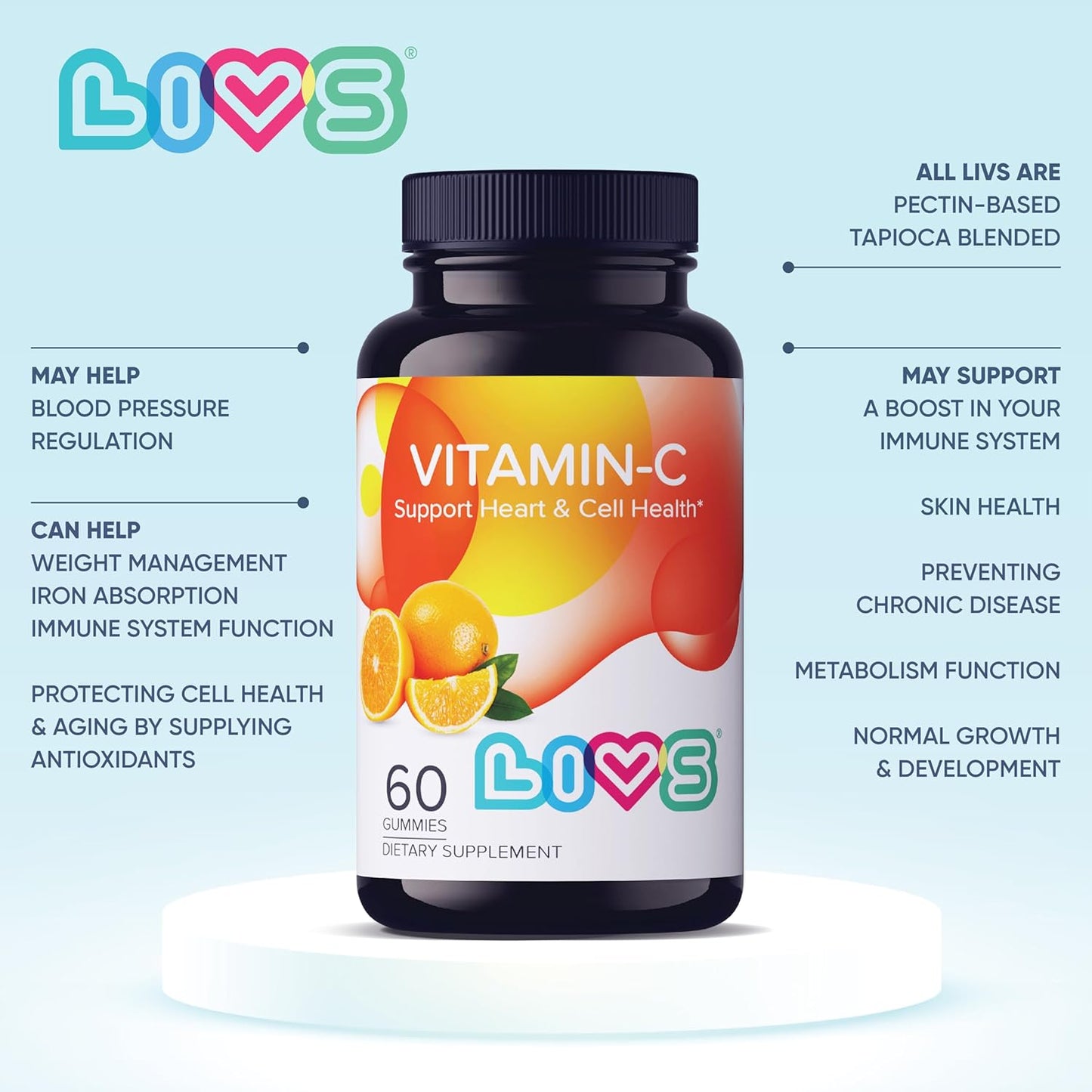 Vegan Vitamin C Gummies for Adults - Immune Support Supplement with 250mg Vitamin C, Orange Flavor, 60 Count