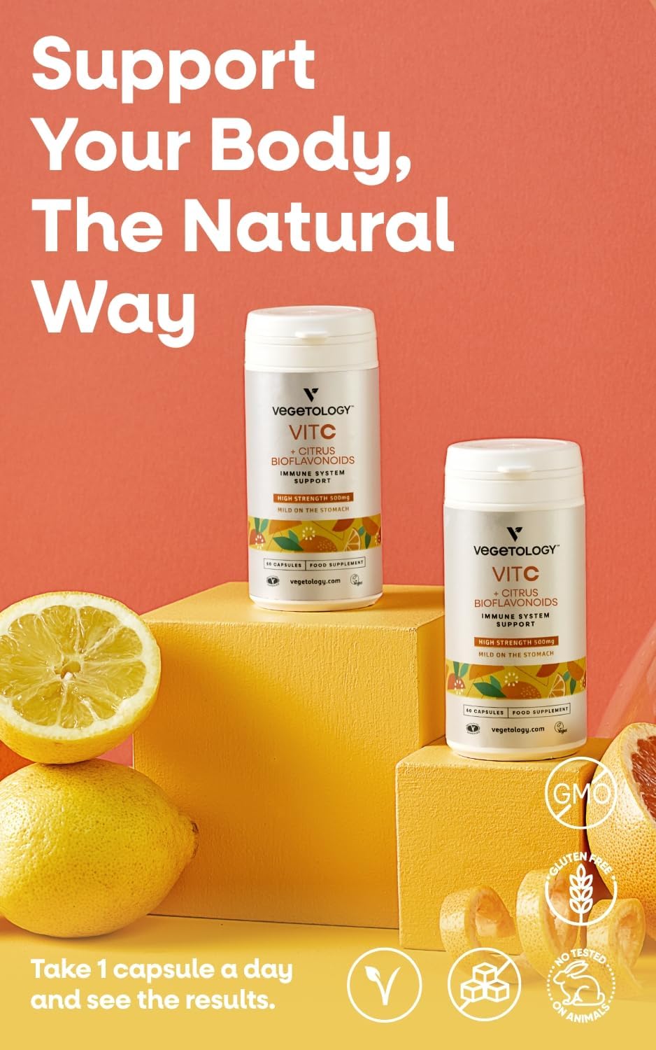 Vegan Vitamin C with Citrus Bioflavonoids - 500mg Capsules for Daily Antioxidant Support - 60 Count