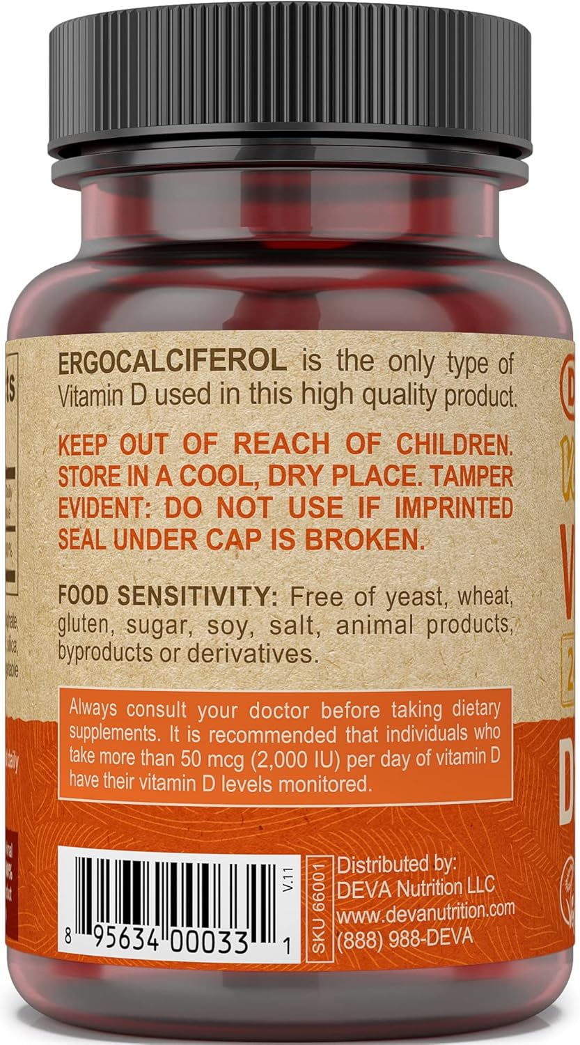 Vegan Vitamin D2 Supplement 60 mcg 2400 IU, Ergocalciferol Tablets - Animal Ingredient-Free (90ct x 3)