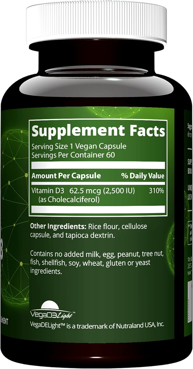 Vegan Vitamin D3 2,500 IU Supplement for Bone and Immune Health - Lichen-Sourced - Supports Calcium Absorption - 60 Servings