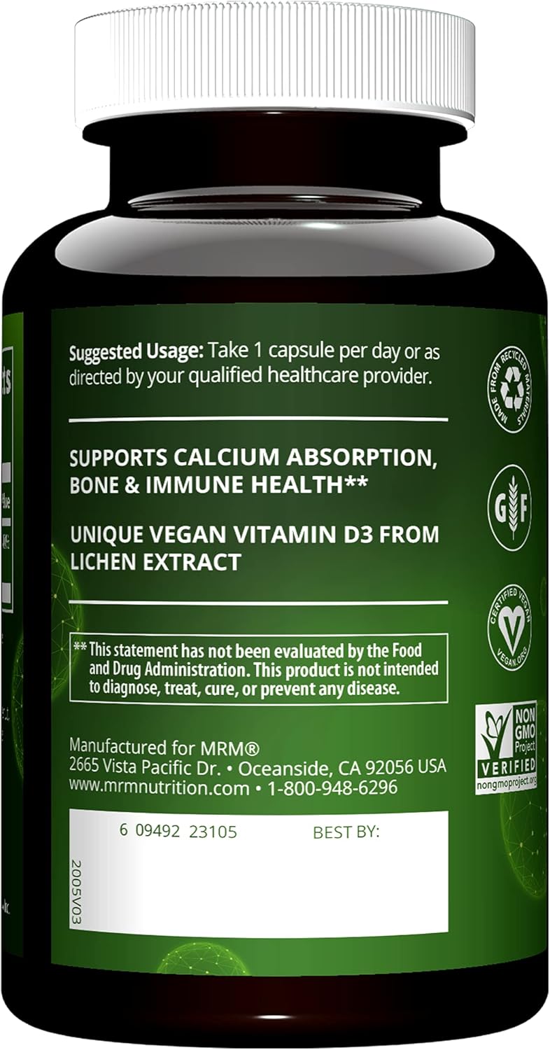 Vegan Vitamin D3 2,500 IU Supplement for Bone and Immune Health - Lichen-Sourced - Supports Calcium Absorption - 60 Servings