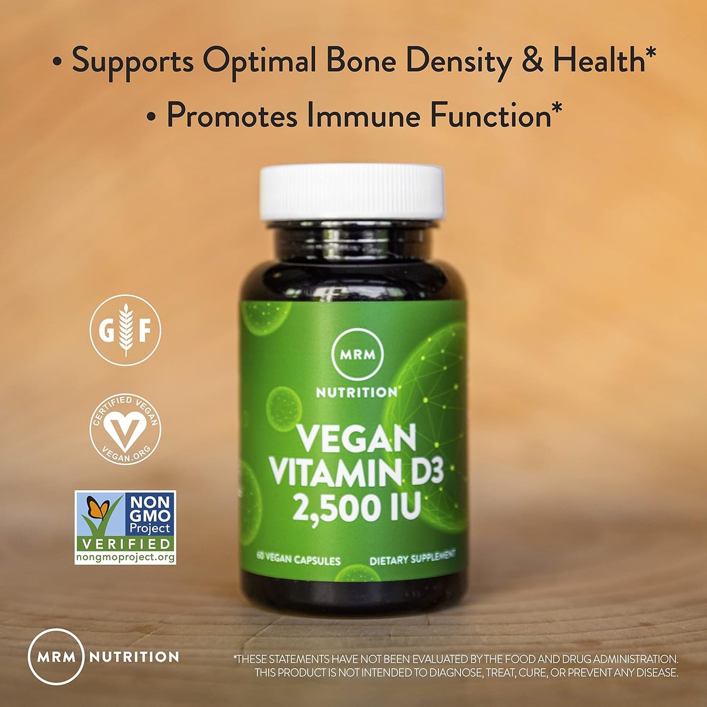 Vegan Vitamin D3 2,500 IU Supplement for Bone and Immune Health - Lichen-Sourced - Supports Calcium Absorption - 60 Servings