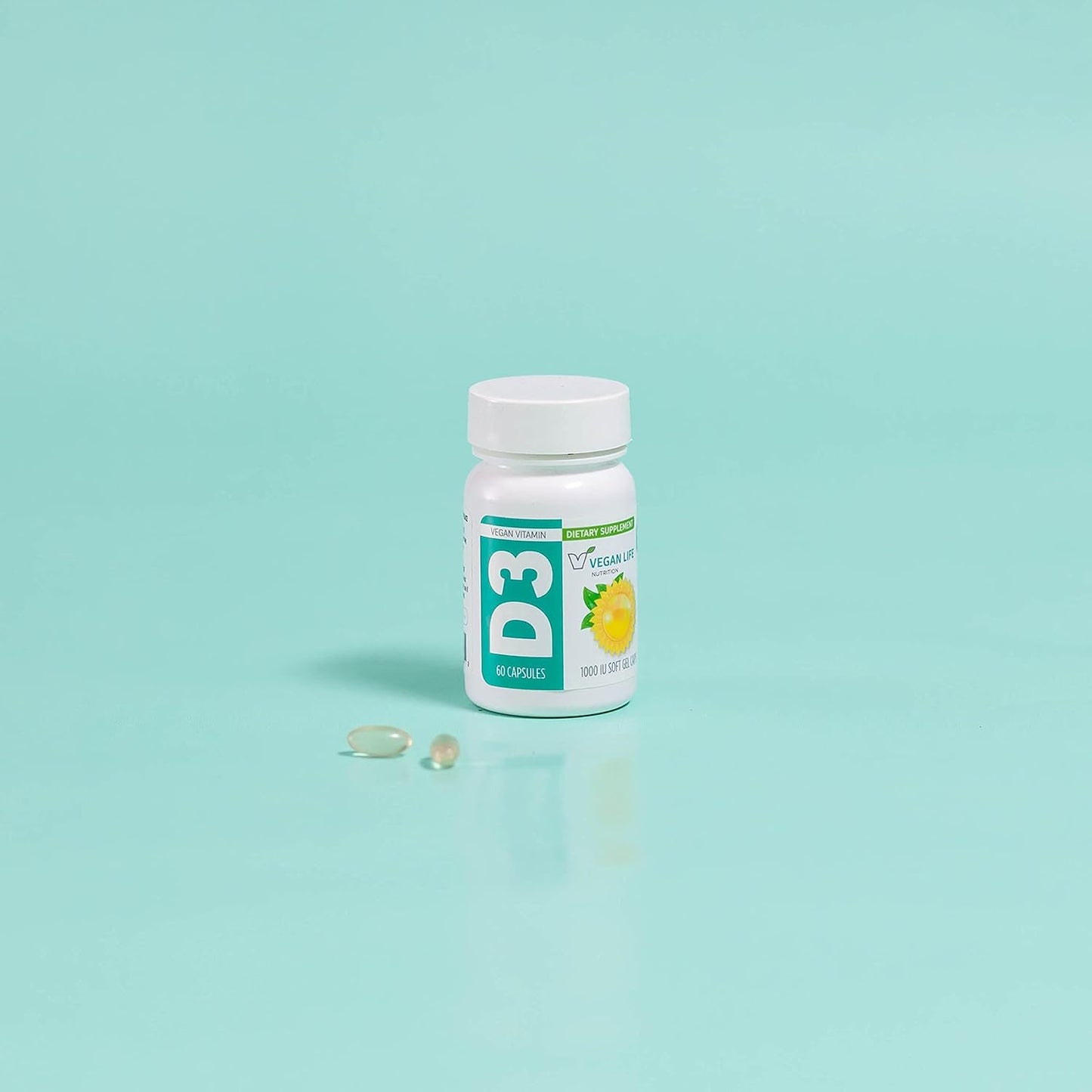 Vegan Vitamin D3 Capsules (1000 IU) for Adults - Gluten-Free, Non-GMO - Supports Bone Health & Immune System - 60 Capsules