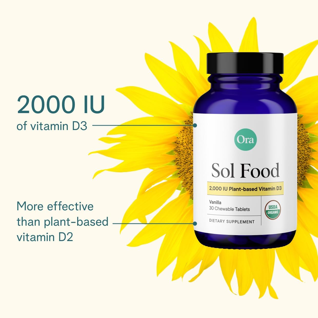 Vegan Vitamin D3 Chewables from Lichen - Bone Health, Immune Support, Mood Boost | 30 Vegan Vanilla Tablets - 2000IU, 1 Month Supply