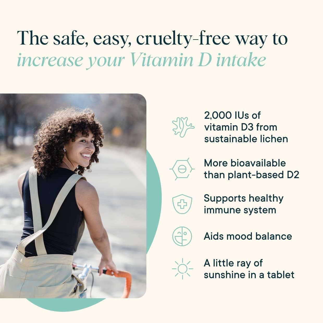 Vegan Vitamin D3 Chewables from Lichen - Bone Health, Immune Support, Mood Boost | 30 Vegan Vanilla Tablets - 2000IU, 1 Month Supply