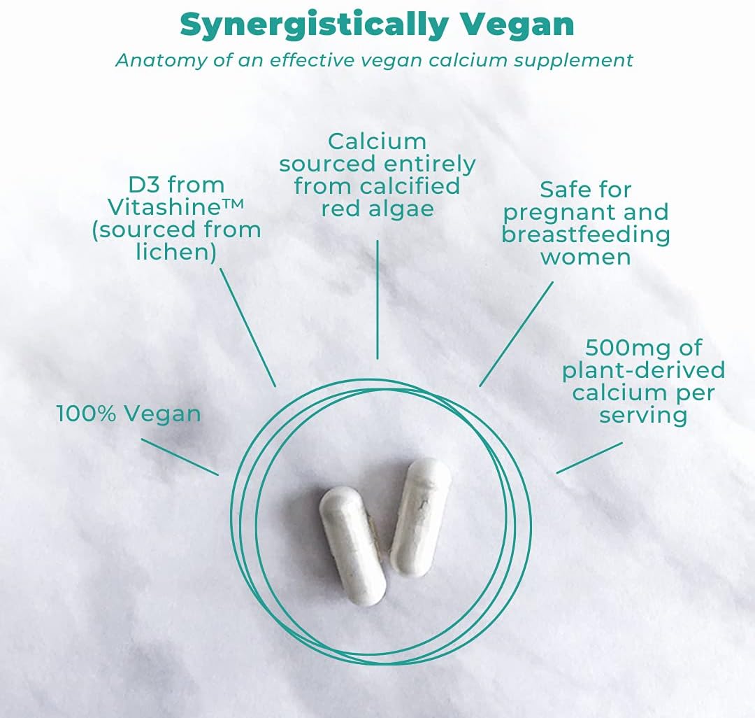 Vegan Vitamin D3, K2, and Calcium Supplements - 60 Capsules for Nutritional Support