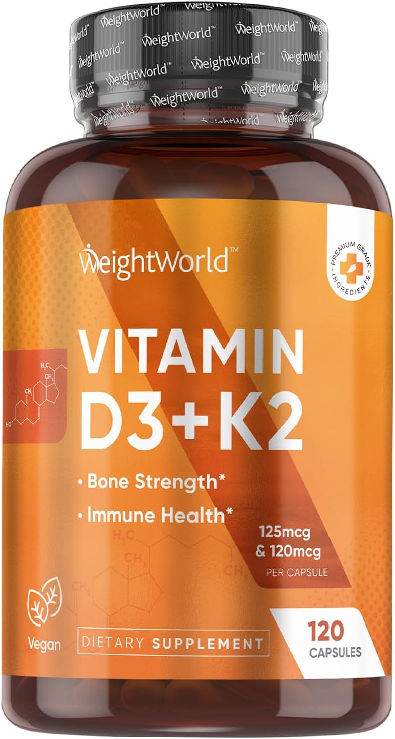 Vegan Vitamin D3 K2 Capsules for Bone Strength & Immune Health - 120 Caps (4 Months Supply) - Gluten-Free & Plant-Based Supplement