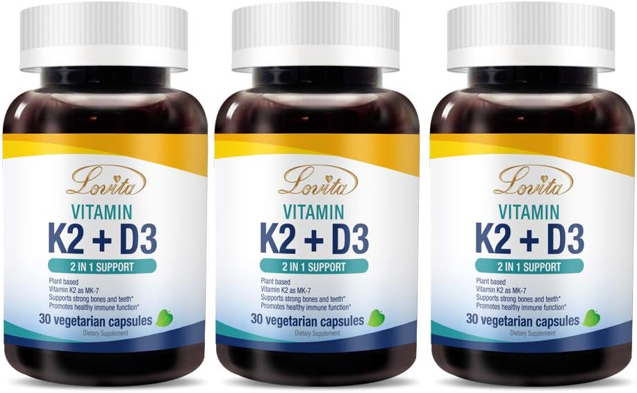 Vegan Vitamin D3 & K2 Supplement for Heart, Teeth, and Immune Support - 30 Vegetarian Capsules x 3 Pack