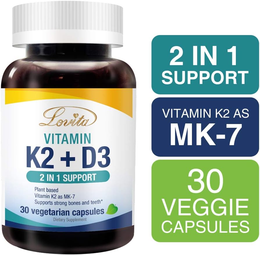 Vegan Vitamin D3 & K2 Supplement for Heart, Teeth, and Immune Support - 30 Vegetarian Capsules x 3 Pack