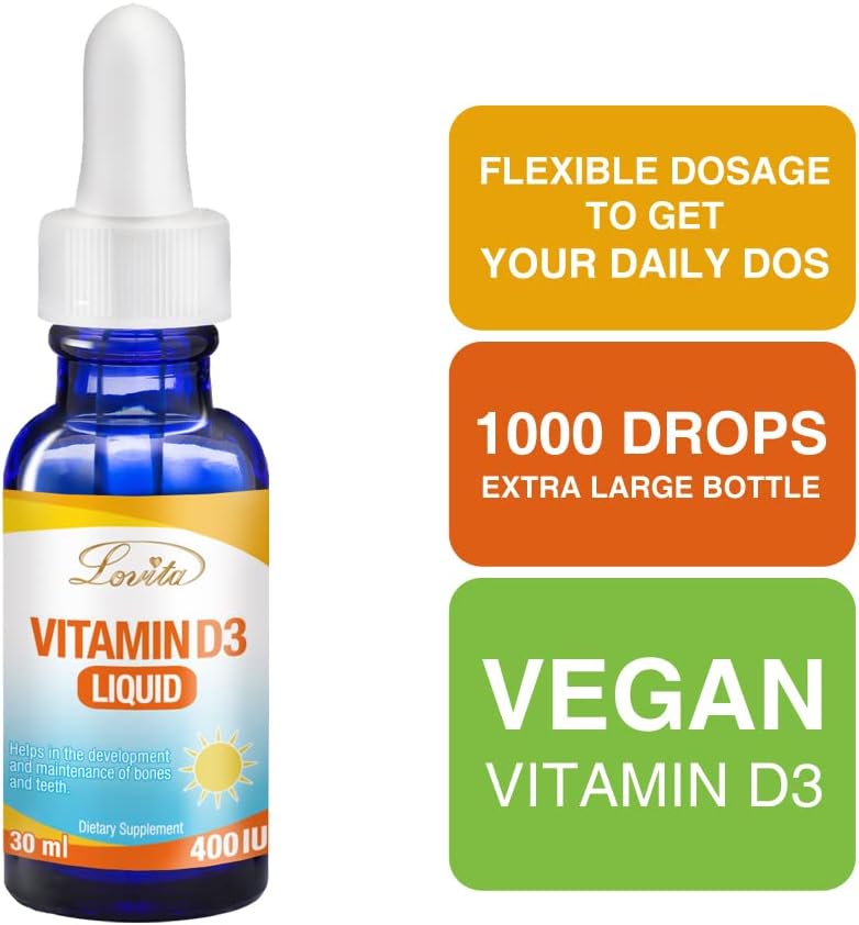 Vegan Vitamin D3 Liquid Drops - 1000 Servings, 400 IU per Serving, Ideal for Infants, Babies & Adults, Supports Healthy Bones & Teeth - 1 Fl Oz