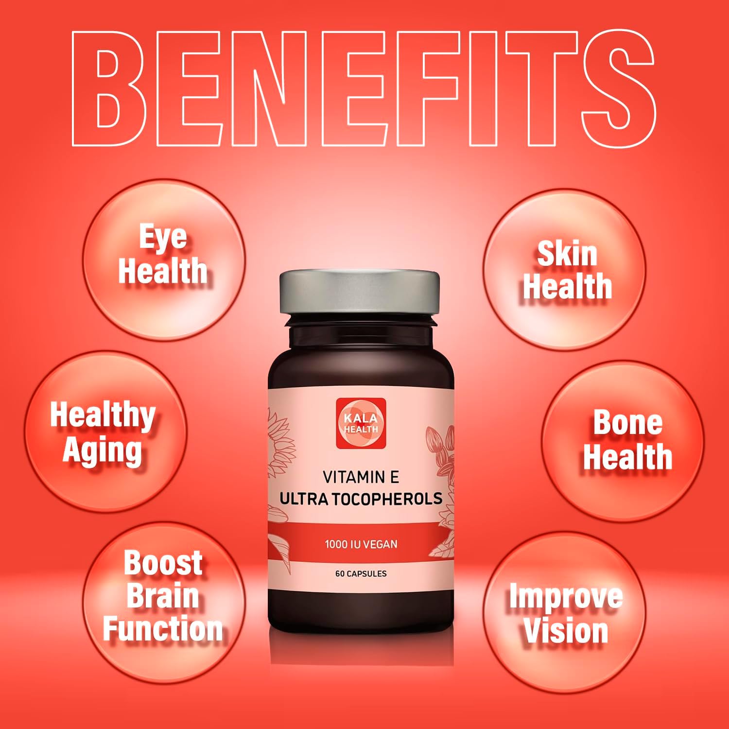 Vegan Vitamin E Supplement with All 4 Tocopherols - 1000 IU Ultra Tocopherol - Alpha, Beta, Gamma, Delta - 450mg - Kala Health - BoostGo Australia