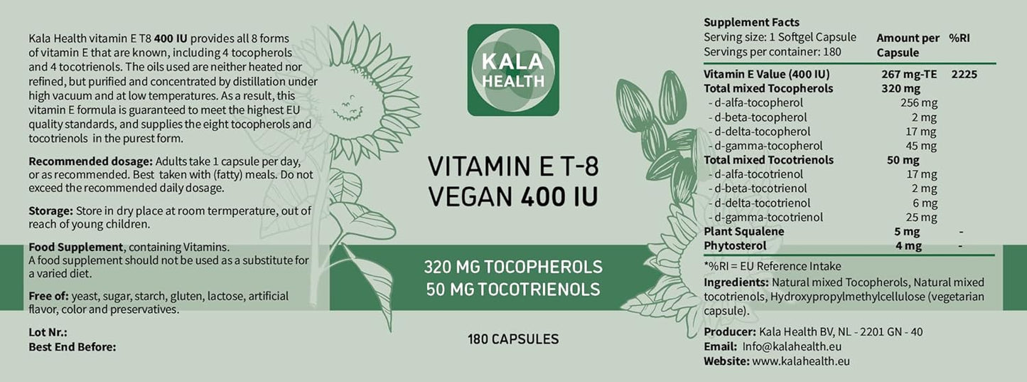 Vegan Vitamin E Supplement with All 8 Tocopherols and Tocotrienols - 400 IU Alpha, Beta, Gamma, Delta Variants - BoostGo Australia