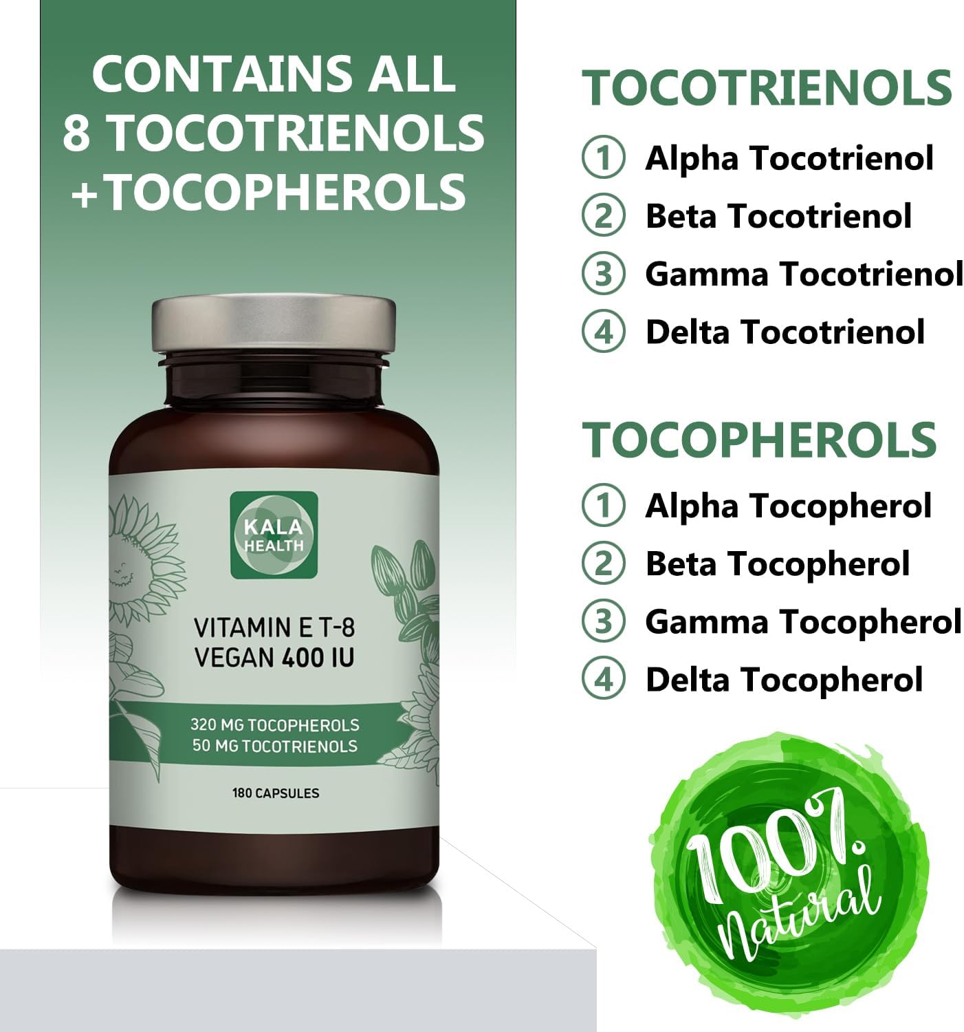 Vegan Vitamin E Supplement with All 8 Tocopherols and Tocotrienols - 400 IU Alpha, Beta, Gamma, Delta Variants - BoostGo Australia