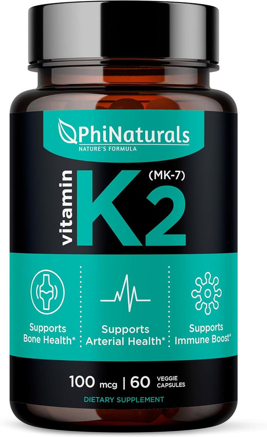 Vegan Vitamin K2 Mk7 100mcg Capsules - Bone & Heart Health Supplement from Natto