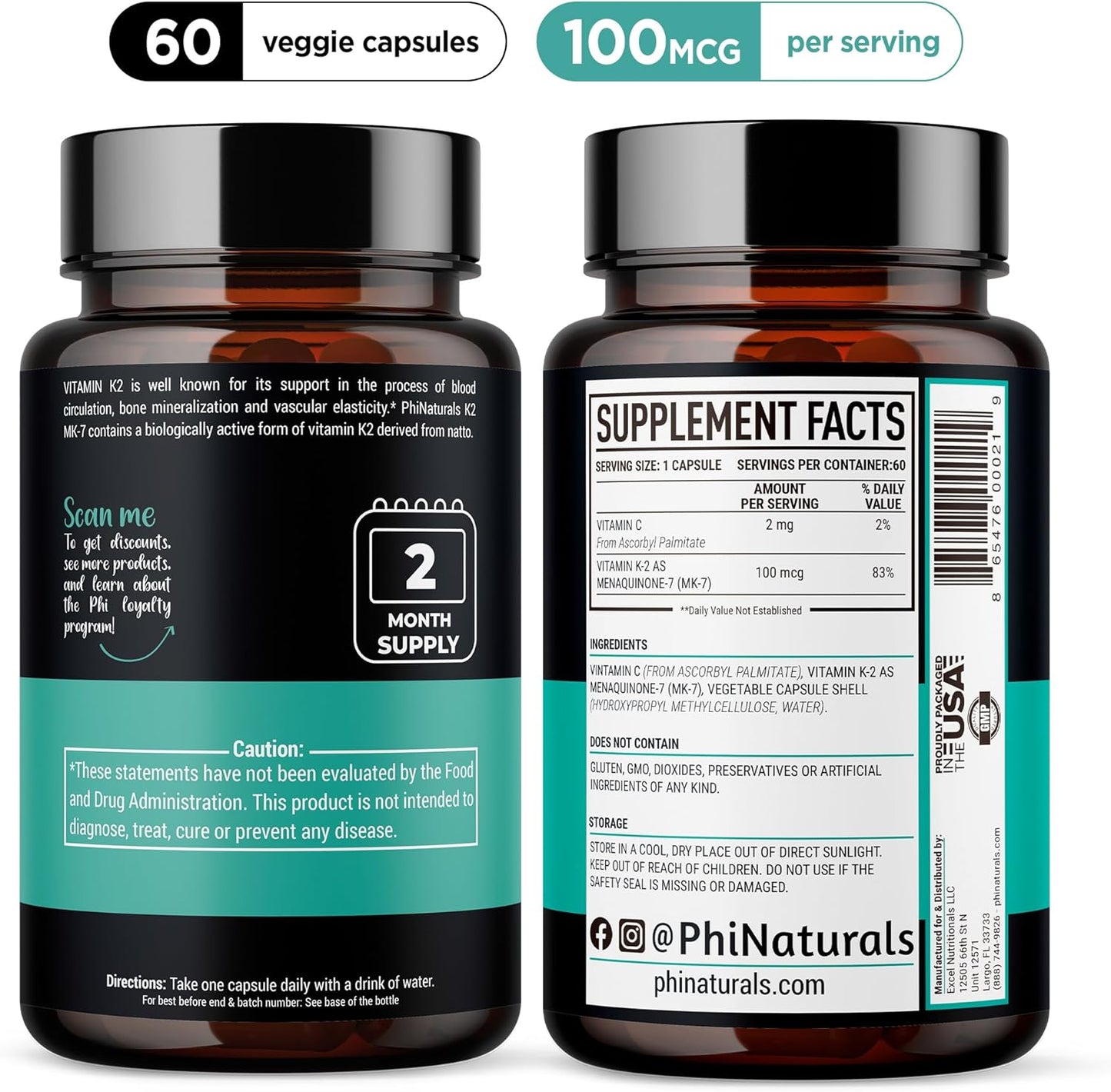 Vegan Vitamin K2 Mk7 100mcg Capsules - Bone & Heart Health Supplement from Natto