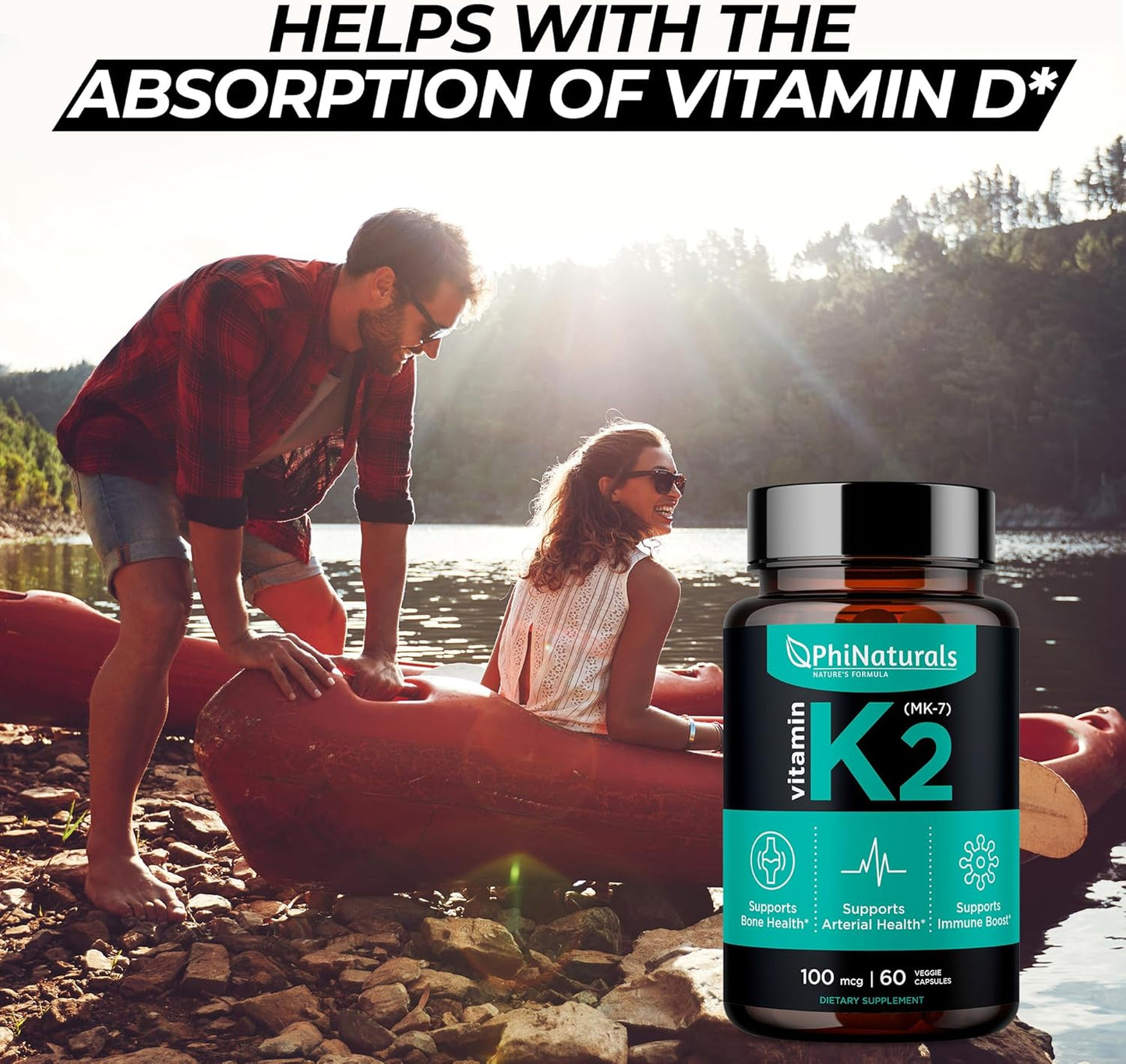 Vegan Vitamin K2 Mk7 Supplement 100mcg for Bone and Heart Health - 60 Capsules