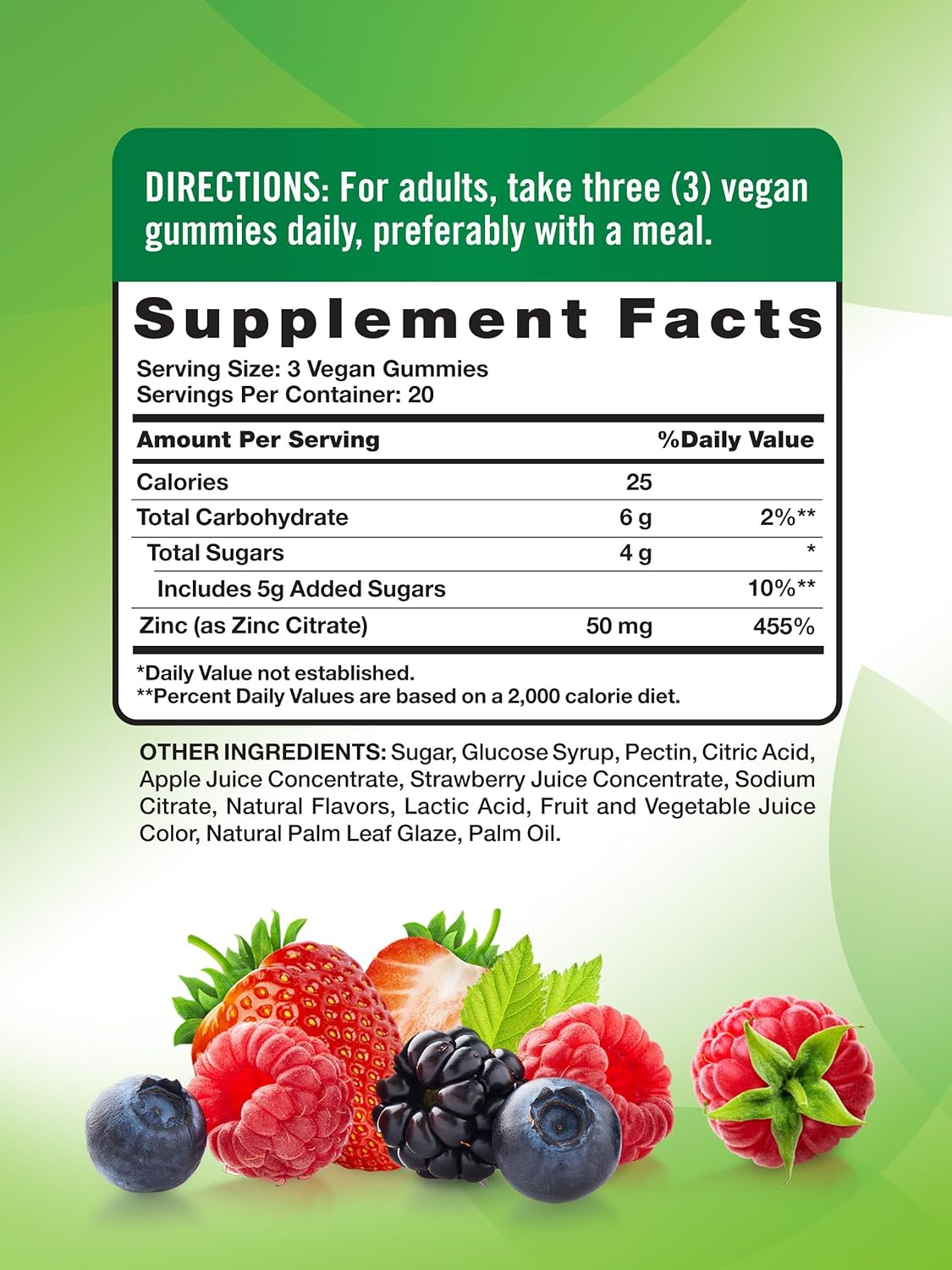 Vegan Zinc Gummies for Adults - 50 mg - 60 Count - Mixed Berry Flavor - Non-GMO & Gluten Free - Extra Strength Supplement by Nature's Truth