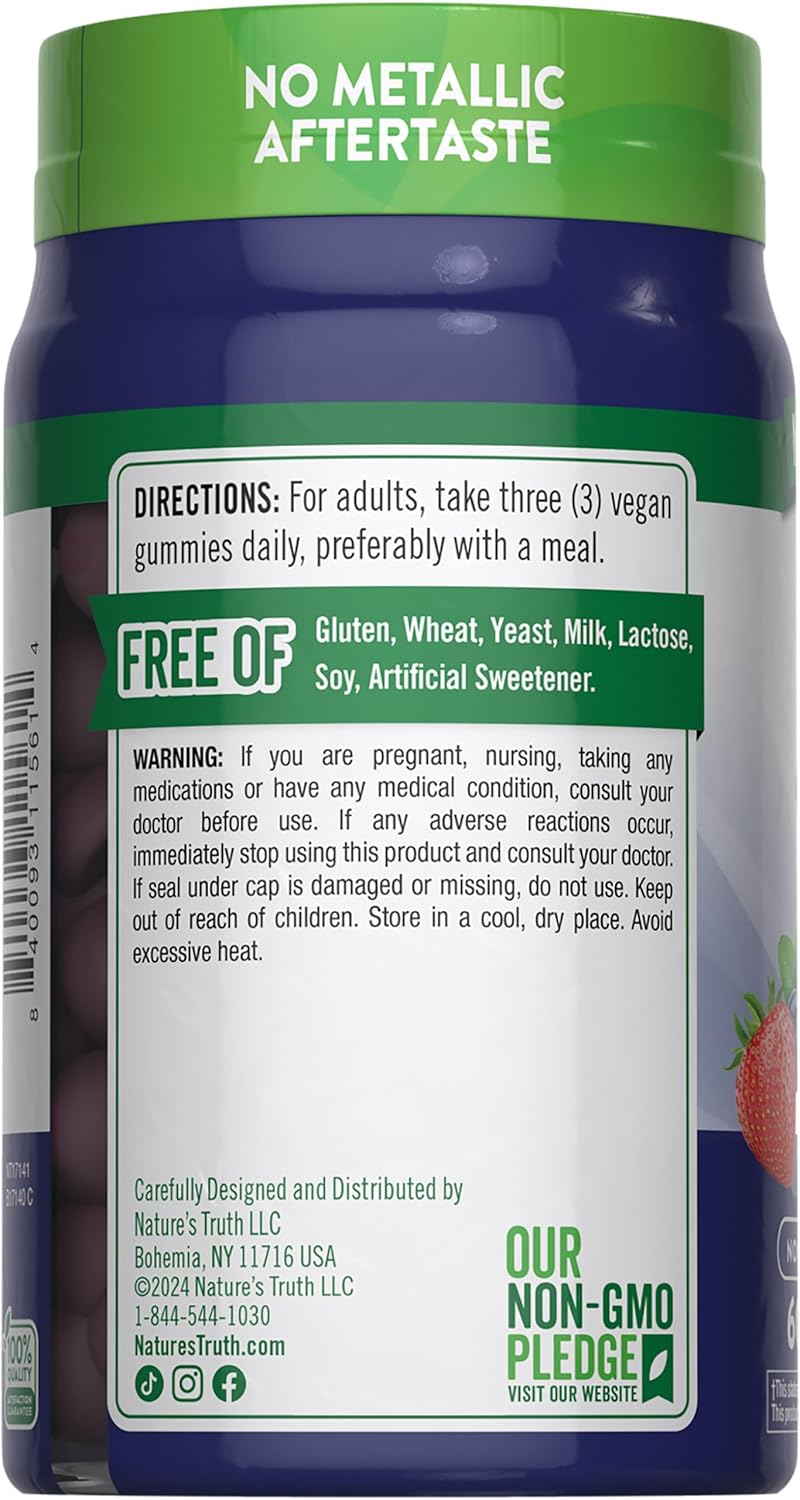 Vegan Zinc Gummies for Adults - 50 mg - 60 Count - Mixed Berry Flavor - Non-GMO & Gluten Free - Extra Strength Supplement by Nature's Truth