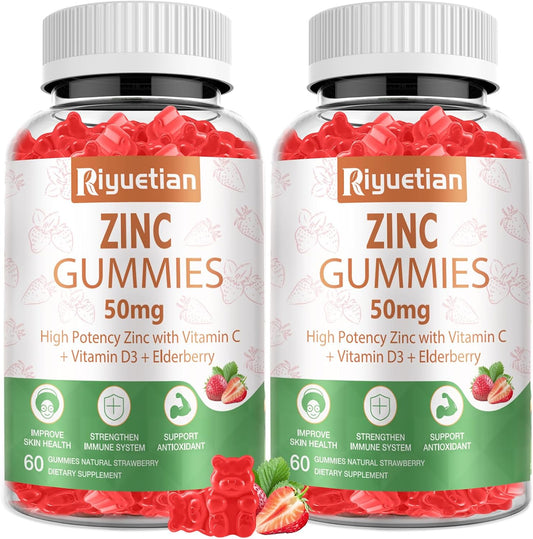 Vegan Zinc Gummies with Vitamin C - Immune Health Support - Non-GMO Antioxidant Supplements - 100mg Zinc - 2 Pack