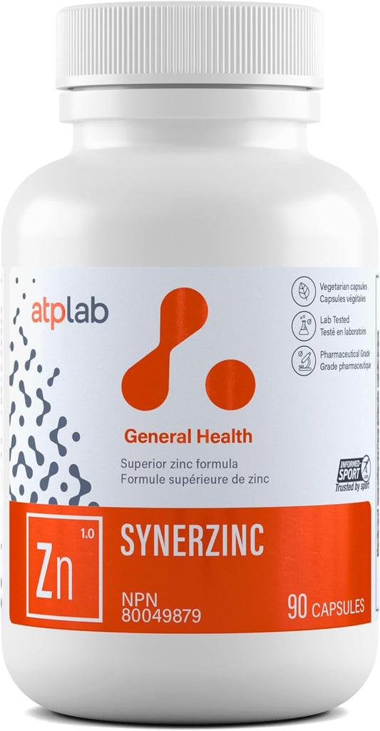 Vegan Zinc Supplement for Men & Women - ATP LAB Synerzinc Capsules - Mineral & Vitamin Supplements for Healthy Skin & Adults