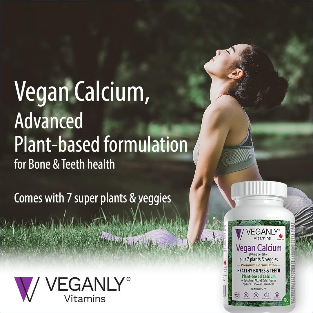 Veganly Vitamins: Plant-Based Calcium Plus 7 for Bone and Teeth Health (90 Capsules)