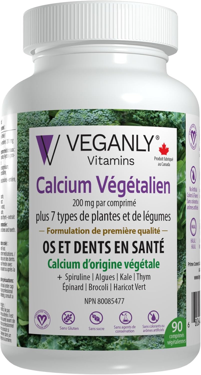 Veganly Vitamins: Plant-Based Calcium Plus 7 for Bone and Teeth Health (90 Capsules)